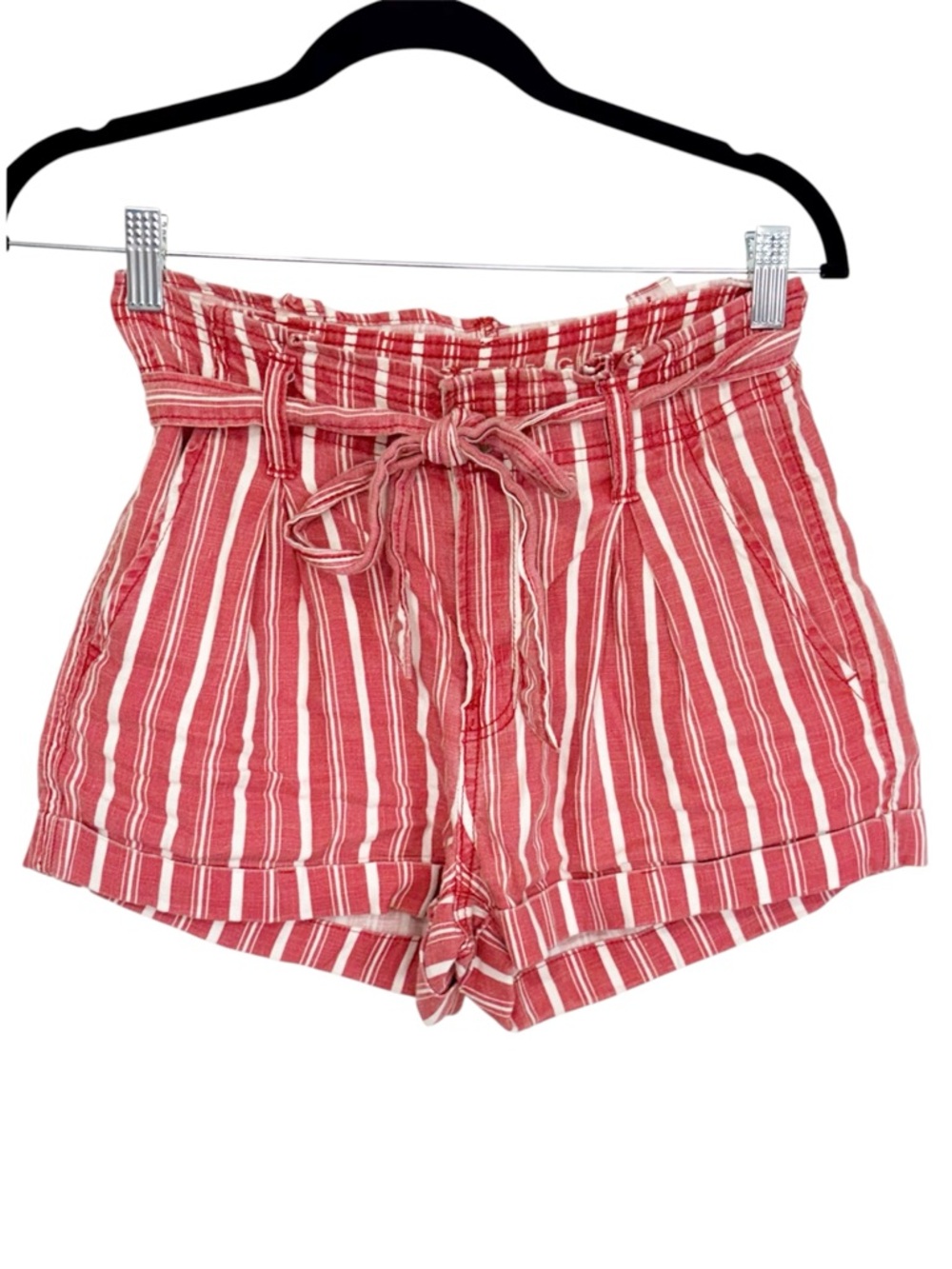 AMERICAN EAGLE Linen Blend Paperbag Waist Striped Tie Belt Shorts Size 0